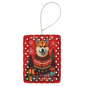 Akita Holiday Christmas Porcelain Ornament Christmas Tree Hanging Decorations for Home Christmas Holiday, Rectangle, Gift, Multicolor
