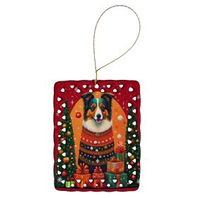 Collie Holiday Christmas Porcelain Ornament Christmas Tree Hanging Decorations for Home Christmas Holiday, Rectangle, Gift, Multicolor