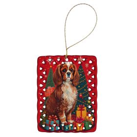 Cavalier Spaniel Holiday Christmas Porcelain Ornament Christmas Tree Hanging Decorations for Home Christmas Holiday, Rectangle, Gift, Multicolor