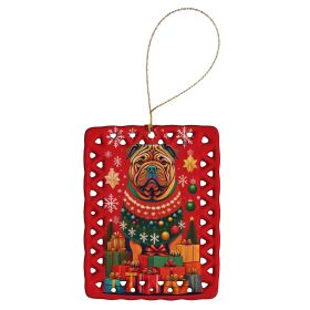 Shar Pei Holiday Christmas Porcelain Ornament Christmas Tree Hanging Decorations for Home Christmas Holiday, Rectangle, Gift, Multicolor