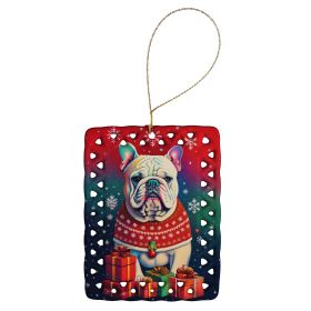 English Bulldog Holiday Christmas Porcelain Ornament Christmas Tree Hanging Decorations for Home Christmas Holiday, Rectangle, Gift, Multicolor
