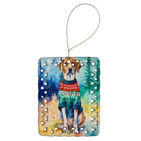 American English Coonhound Christmas Porcelain Ornament Christmas Tree Hanging Decorations for Home Christmas Holiday, Rectangle, Gift, Multicolor