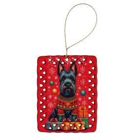 Scottish Terrier Holiday Christmas Porcelain Ornament Christmas Tree Hanging Decorations for Home Christmas Holiday, Rectangle, Gift, Multicolor