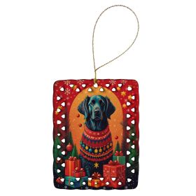 Flat-Coated Retriever Holiday Christmas Porcelain Ornament Christmas Tree Hanging Decorations for Home Christmas Holiday, Rectangle, Gift, Multicolor