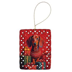 Dachshund Holiday Christmas Porcelain Ornament Christmas Tree Hanging Decorations for Home Christmas Holiday, Rectangle, Gift, Multicolor