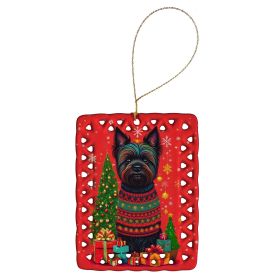 Black Cairn Terrier Holiday Christmas Porcelain Ornament Christmas Tree Hanging Decorations for Home Christmas Holiday, Rectangle, Gift, Multicolor