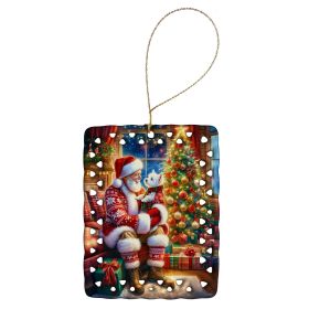 Westie and Santa Claus Porcelain Ornament Christmas Tree Hanging Decorations for Home Christmas Holiday, Rectangle, Gift, Multicolor