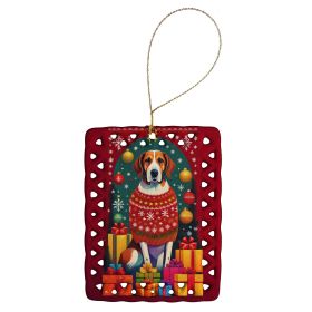 English Foxhound Holiday Christmas Porcelain Ornament Christmas Tree Hanging Decorations for Home Christmas Holiday, Rectangle, Gift, Multicolor