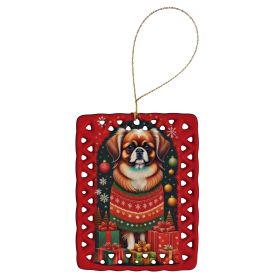 Tibetan Spaniel Holiday Christmas Porcelain Ornament Christmas Tree Hanging Decorations for Home Christmas Holiday, Rectangle, Gift, Multicolor