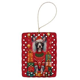 Chinese Crested Holiday Christmas Porcelain Ornament Christmas Tree Hanging Decorations for Home Christmas Holiday, Rectangle, Gift, Multicolor
