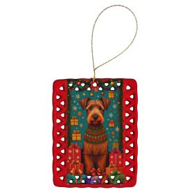 Irish Terrier Holiday Christmas Porcelain Ornament Christmas Tree Hanging Decorations for Home Christmas Holiday, Rectangle, Gift, Multicolor