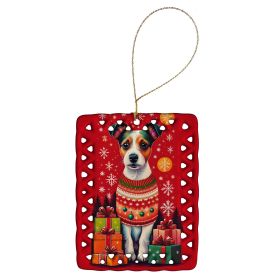 Jack Russell Terrier Holiday Christmas Porcelain Ornament Christmas Tree Hanging Decorations for Home Christmas Holiday, Rectangle, Gift, Multicolor
