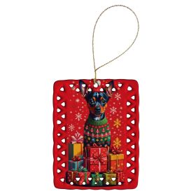 Miniature Pinscher Holiday Christmas Porcelain Ornament Christmas Tree Hanging Decorations for Home Christmas Holiday, Rectangle, Gift, Multicolor