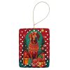 Red Redbone Coonhound Holiday Christmas Porcelain Ornament Christmas Tree Hanging Decorations for Home Christmas Holiday, Rectangle, Gift, Multicolor