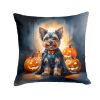 Yorkshire Terrier Yorkie Puppy Halloween Throw Pillow Machine Washable, Indoor Outdoor Decorative Pillow for Couch, Bed or Patio, 14Hx14W