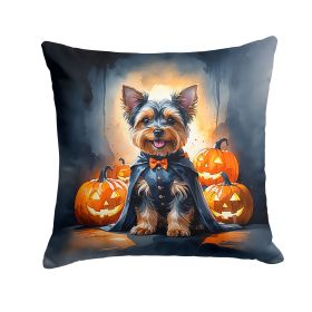 Yorkshire Terrier Yorkie Puppy Halloween Throw Pillow Machine Washable, Indoor Outdoor Decorative Pillow for Couch, Bed or Patio, 14Hx14W