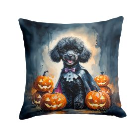 Black Poodle Puppy Halloween Throw Pillow Machine Washable, Indoor Outdoor Decorative Pillow for Couch, Bed or Patio, 14Hx14W