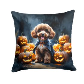 Chocolate Poodle Puppy Halloween Throw Pillow Machine Washable, Indoor Outdoor Decorative Pillow for Couch, Bed or Patio, 14Hx14W