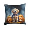 Golden Retriever Puppy Halloween Throw Pillow Machine Washable, Indoor Outdoor Decorative Pillow for Couch, Bed or Patio, 14Hx14W