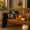 Chocolate Poodle Puppy Halloween Throw Pillow Machine Washable, Indoor Outdoor Decorative Pillow for Couch, Bed or Patio, 14Hx14W