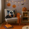 Black Poodle Puppy Halloween Throw Pillow Machine Washable, Indoor Outdoor Decorative Pillow for Couch, Bed or Patio, 14Hx14W