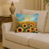 Kansas Sunflowers in Watercolor Throw Pillow Machine Washable, Indoor Outdoor Decorative Pillow for Couch, Bed or Patio, 14Hx14W
