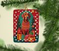 Red Redbone Coonhound Holiday Christmas Porcelain Ornament Christmas Tree Hanging Decorations for Home Christmas Holiday, Rectangle, Gift, Multicolor