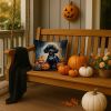 Black Poodle Puppy Halloween Throw Pillow Machine Washable, Indoor Outdoor Decorative Pillow for Couch, Bed or Patio, 14Hx14W
