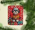 Shih Tzu Holiday Christmas Porcelain Ornament Christmas Tree Hanging Decorations for Home Christmas Holiday, Rectangle, Gift, Multicolor