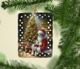 Fox Terrier and Santa Claus Porcelain Ornament Christmas Tree Hanging Decorations for Home Christmas Holiday, Rectangle, Gift, Multicolor