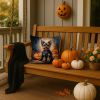 Yorkshire Terrier Yorkie Puppy Halloween Throw Pillow Machine Washable, Indoor Outdoor Decorative Pillow for Couch, Bed or Patio, 14Hx14W
