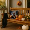 French Bulldog Puppy Halloween Throw Pillow Machine Washable, Indoor Outdoor Decorative Pillow for Couch, Bed or Patio, 14Hx14W