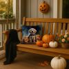 Golden Retriever Puppy Halloween Throw Pillow Machine Washable, Indoor Outdoor Decorative Pillow for Couch, Bed or Patio, 14Hx14W