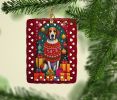 English Foxhound Holiday Christmas Porcelain Ornament Christmas Tree Hanging Decorations for Home Christmas Holiday, Rectangle, Gift, Multicolor
