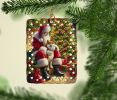Shiba Inu and Santa Claus Porcelain Ornament Christmas Tree Hanging Decorations for Home Christmas Holiday, Rectangle, Gift, Multicolor