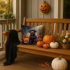 Chocolate Labrador Retriever Puppy Halloween Throw Pillow Machine Washable, Indoor Outdoor Decorative Pillow for Couch, Bed or Patio, 14Hx14W