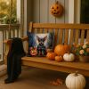 Miniature Pinscher Puppy Halloween Throw Pillow Machine Washable, Indoor Outdoor Decorative Pillow for Couch, Bed or Patio, 14Hx14W