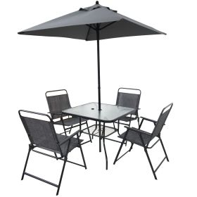 Outdoor Patio Dining Set for 4 People, Metal Patio Furniture Table and Chair Set with Umbrella, Black (Color: as pic)
