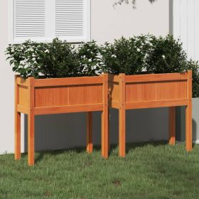 Garden Planters 2 pcs with Legs Wax Brown Solid Wood Pine (Color: Brown)